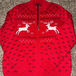 Talbots Red Cardigan with Reindeer Design‎